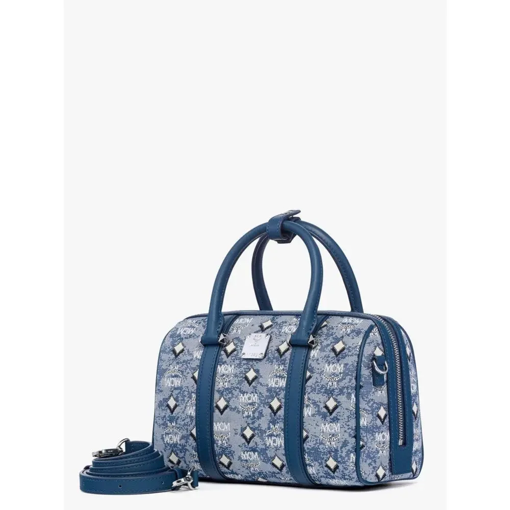 MCM Small Boston Bag In Denim Visetos New